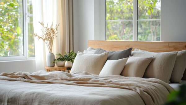 Bamboo bed sheets in a clean modern room